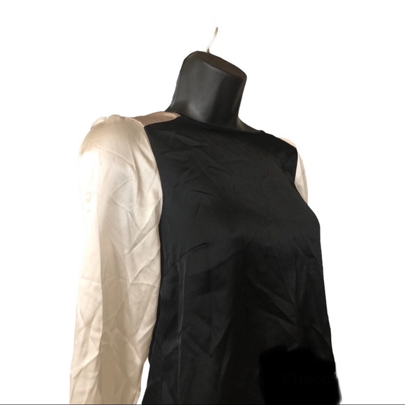 H&M colorblock white black beige satin effect blouse top size small - Picture 4 of 11